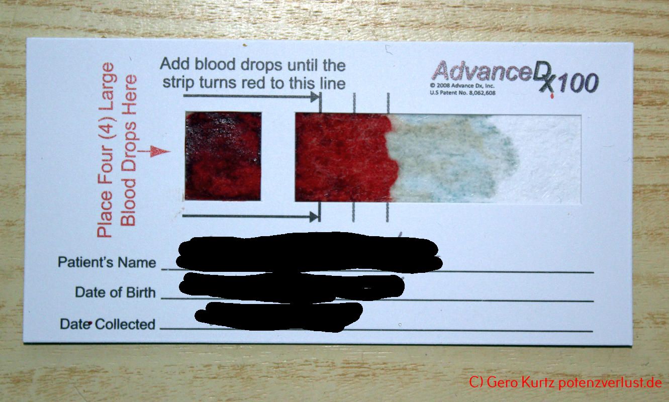 PSA-Test von Verisana - ausgefüllte Blutkarte